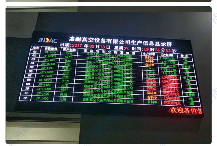 嘉耐真空设备有限公司MES系统电子看板